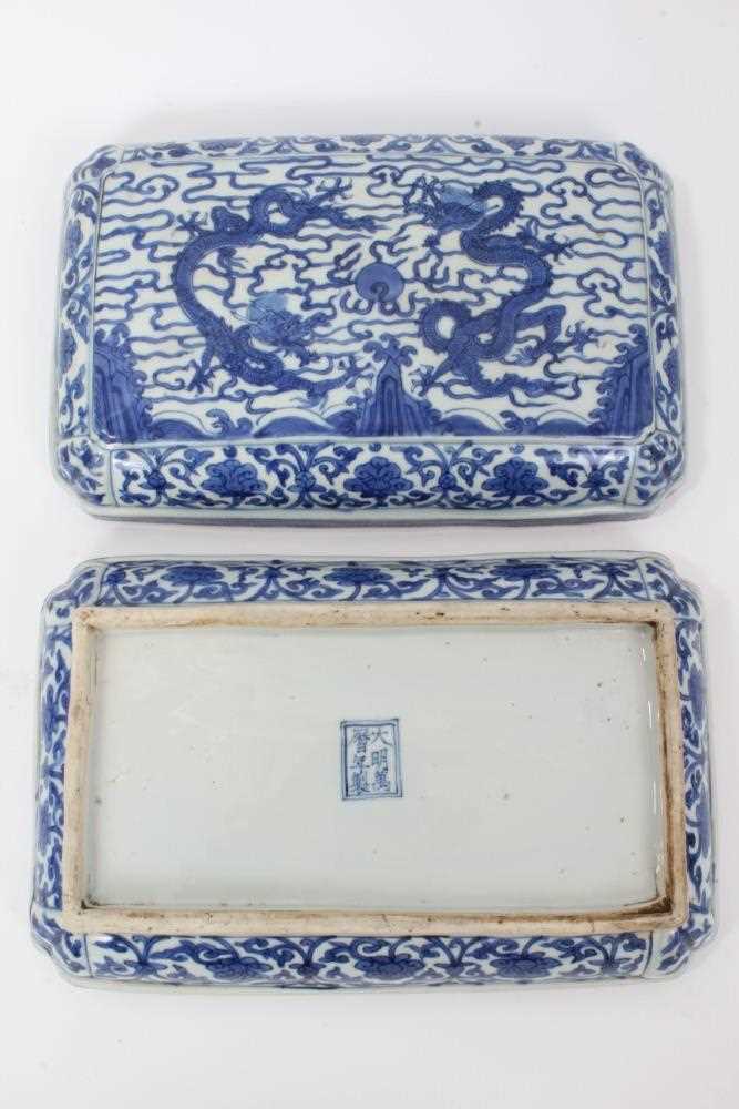 Chinese blue and white ‘Dragon’ box and cover, Wanli six-character mark - Bild 15 aus 50