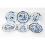 Six 18th century Chinese blue and white porcelain dishes