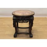 Chinese carved hardwood occasional table with inset marble top