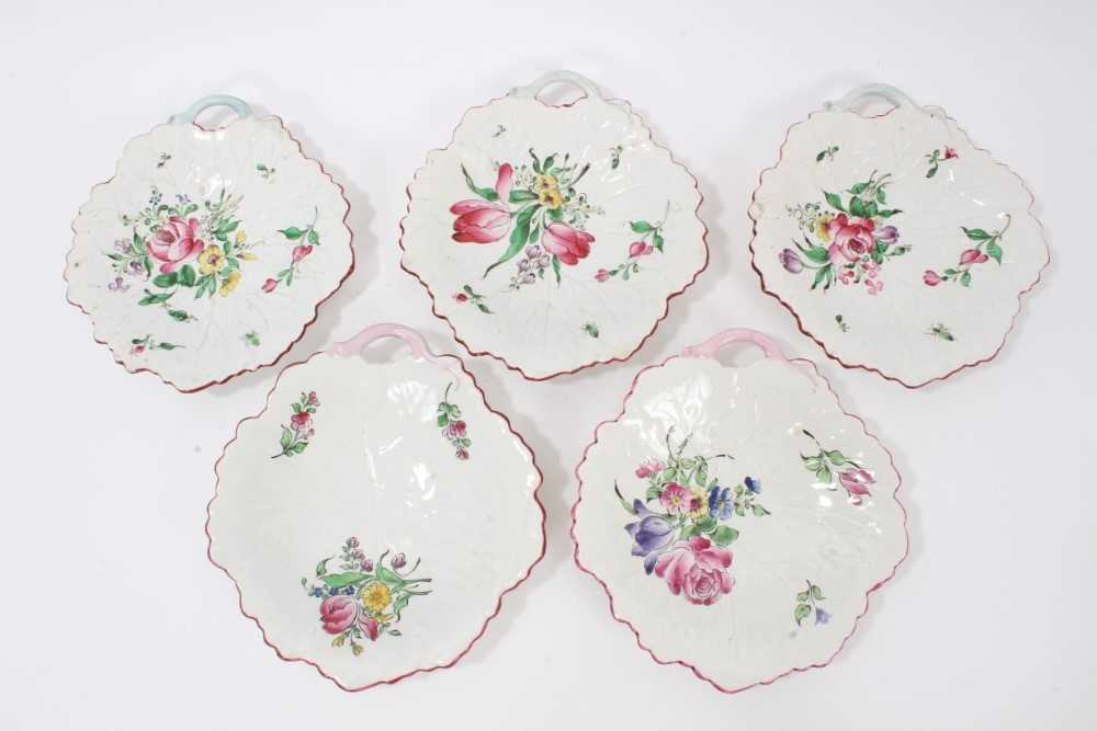 Five Luneville flower painted leaf shaped dishes