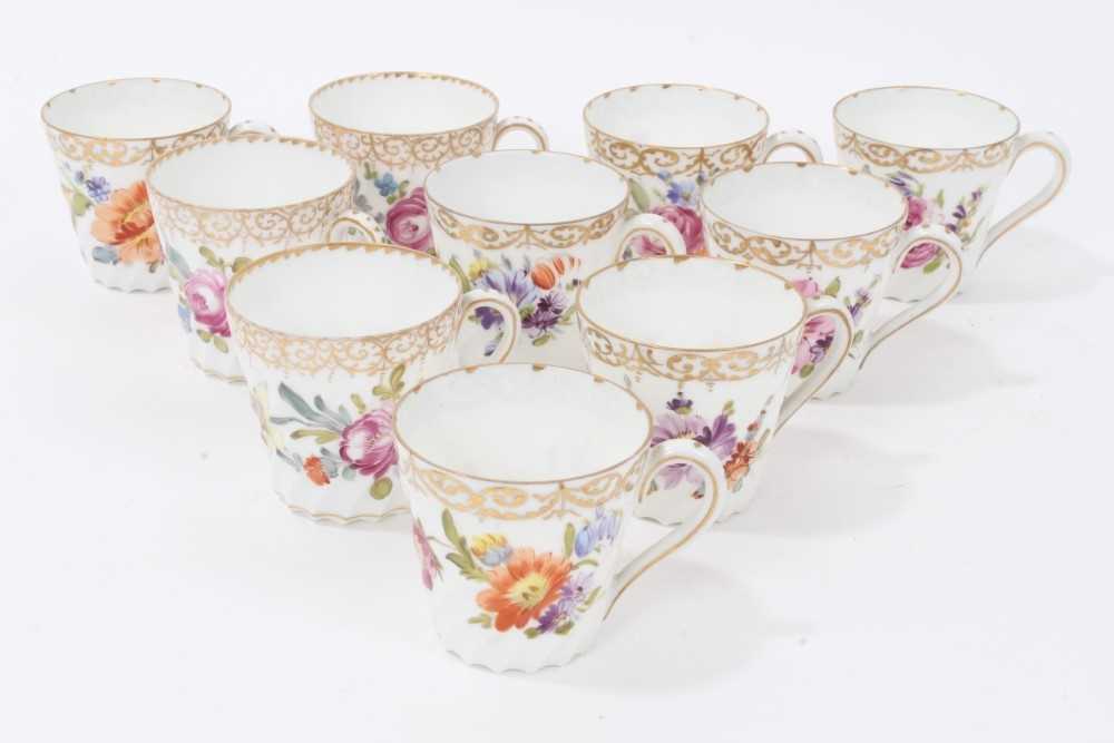 Dresden china tea service, c.1920, of fluted form, painted with floral sprays, including ten coffee - Image 21 of 33