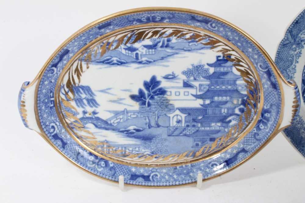 A Miles Mason blue printed teapot stand, impressed mark, and other blue printed items - Image 12 of 28