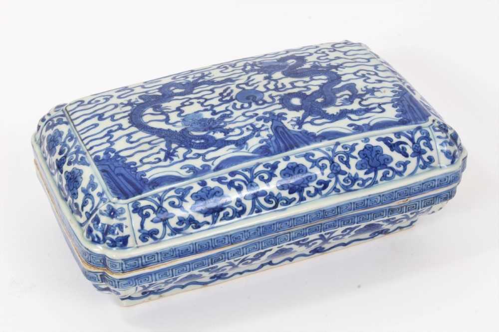 Chinese blue and white ‘Dragon’ box and cover, Wanli six-character mark