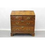 Early 18th century walnut feather banded bureau, with two over two long drawers, 85cm wide