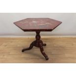 Early 20th century Japanese red lacquer hexagonal occasional table with inlaid abolone shell and pa