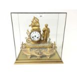 19th century French gilt metal and alabaster clock under glass case