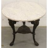 Victorian cast iron pub table with circular marble top on claw feet 70cm diameter