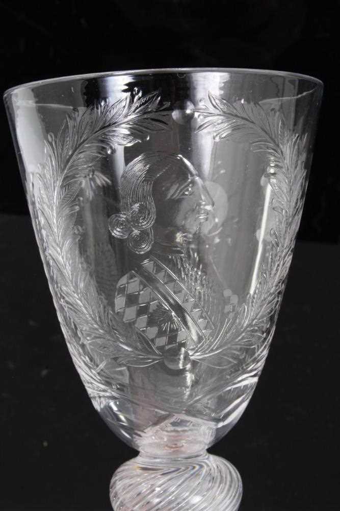 Jacobite style wine glass, 20th century, engraved with a bust portrait of Bonnie Prince Charlie, wit - Image 2 of 10