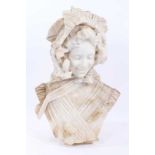 19th century Italian carved marble bust of a lady