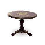 19th century Anglo-Indian teak and brass mounted breakfast table, the circular top with pierced engr