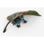 Tim Cotterill 'Frogman' bronze figure of a tree frog under a leaf