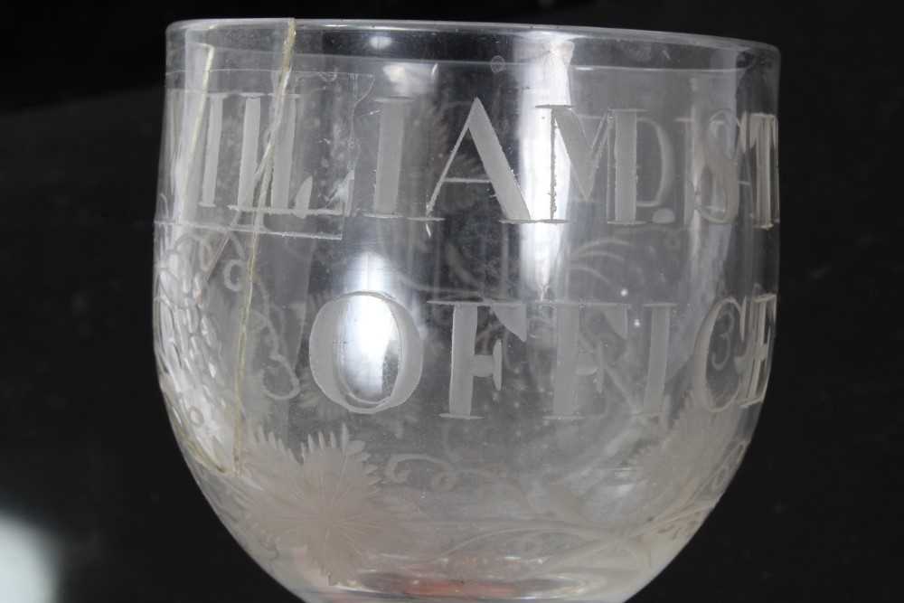 Unusual antique Georgian glass goblet, engraved 'WILLIAM STRANGE OFFICER', with etched and cut grape - Image 3 of 9