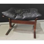 1960s / 70s Norwegian bentwood stool, by Westnofa, with buttoned black leather rectangular seat on X