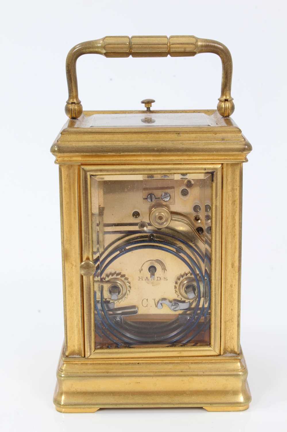Late Victorian repeating carriage clock retailed by Dent, 35 Cockspur Street, London, striking on go - Image 5 of 12