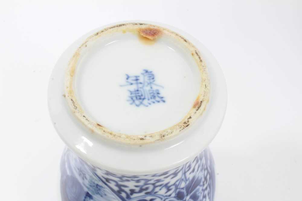 Pair 19th century Chinese blue and white porcelain baluster vases and cover, decorated with figural - Image 7 of 17