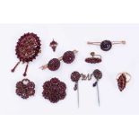 Group of 19th century Bohemian garnet jewellery and similar items to include a ring and brooches