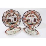 An unusual pair of Masons Ironstone shell shaped dishes, and a similar pair of plates