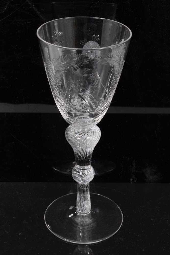 Jacobite style wine glass, 20th century, engraved with a bust portrait of Bonnie Prince Charlie, wit