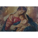 19th century Italian School, oil on canvas laid on board, The Madonna and Child, in ebonised frame,