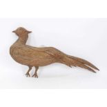 Antique carved pine folk art relief model of a pheasant