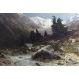 Otto Van Kameke oil on canvas, traveller in a mountainous landscape