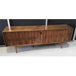 Large 1970s Danish rosewood (Indian rosewood) sideboard, with interior of shelves and sliding trays