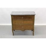 18th century Dutch walnut and parquetry commode with grey variegated marble top, 82cm wide