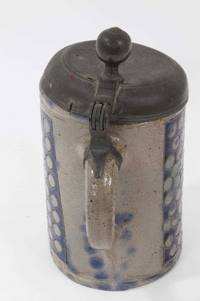 An 18th Century Westerwald stoneware tankard, with hinged pewter cover - Image 2 of 7
