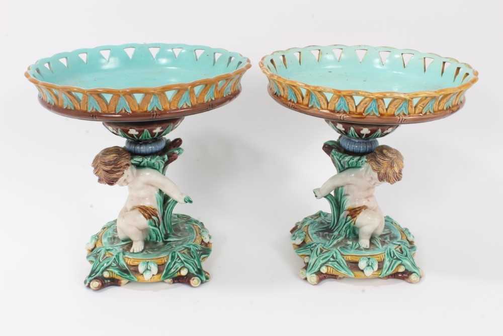 Good pair of Wedgwood majolica comports