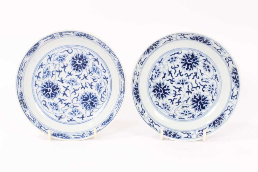 Pair of Chinese Guangxu blue and white saucer dishes