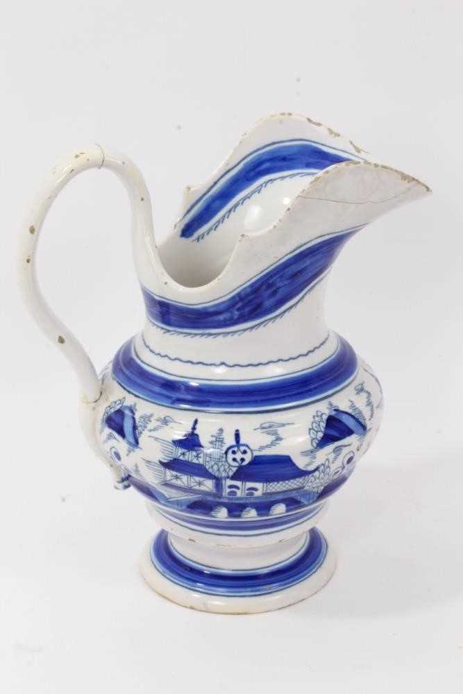 19th Century tin glazed pottery jug with blue and white chinoiserie decoration - Image 3 of 13