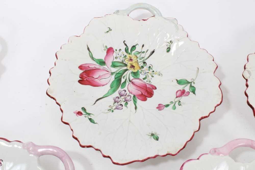 Five Luneville flower painted leaf shaped dishes - Image 4 of 9