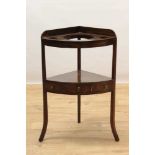 George III mahogany and ebony line inlaid corner washstand