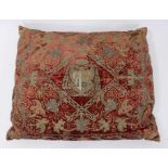 Antique, probably 18th century embroidered velvet cushion