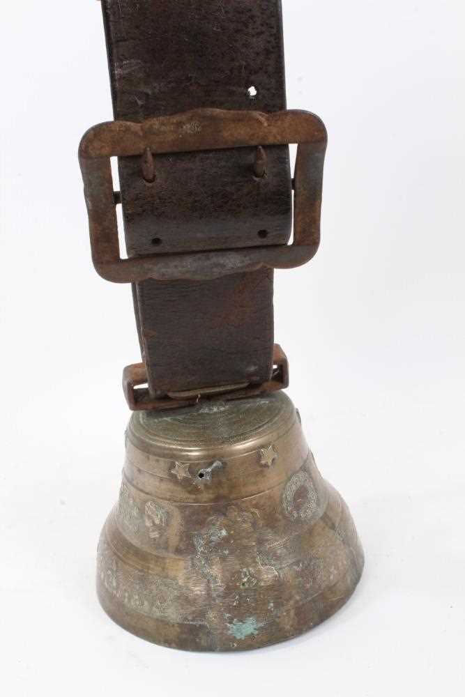 Very large Swiss cow bell by A. Brelaz with leather mount - Image 6 of 7