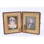 M.B. Russell (American) portrait miniatures on ivory of a couple circa. 1830