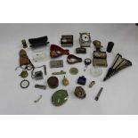 One box of virtu items including a fleam, brass letter clip in the form of a hand and pipes in cases