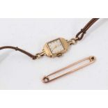 9ct gold cased Benson wristwatch and 9ct gold bar brooch