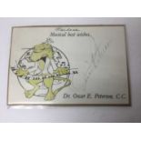 Printed card ‘Musical best wishes’ Dr. Oscar E Peterson, signed