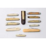 Group of eleven 19th Century and later pen knives / pocket knives with ivory and ivorine grips (11)