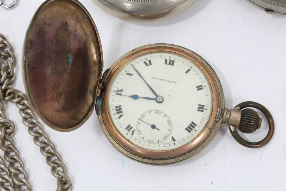 Goliath pocket watch, full hunter fob watch on chain, three other pocket watches and three watch cha - Image 2 of 13