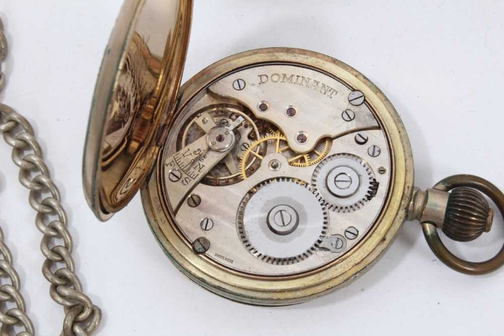 Goliath pocket watch, full hunter fob watch on chain, three other pocket watches and three watch cha - Image 4 of 13