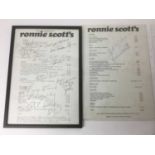 Framed A4 Ronnie Scott’s menu dated March 1984, signed by various jazz musicians together with anoth