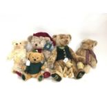 Harrods bears including two 1999 bears and 1998. A small Steiff bear 005015 and a small Steiff cera