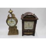 Ornate American mantel clock in gilt case By the Ansonia Clock Co. New York and another oak mantel c