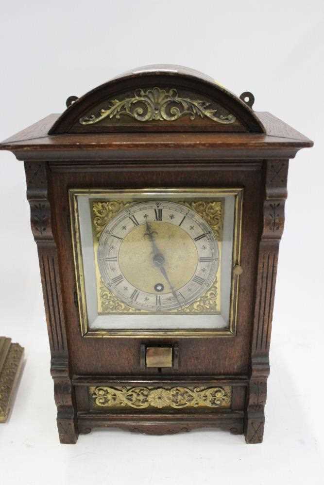 Ornate American mantel clock in gilt case By the Ansonia Clock Co. New York and another oak mantel c - Image 3 of 12