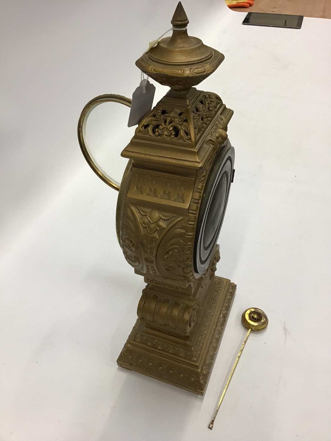 Ornate American mantel clock in gilt case By the Ansonia Clock Co. New York and another oak mantel c - Image 10 of 12