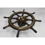 Early 20th Century Brass Mounted ships wheel