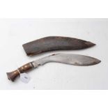 Gurkha Kukri with steel blade, in brown leather covered sheath, 45cm overall, blade 30.5cm in length