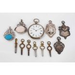 Victorian silver cased fob watch, silver fobs and watch keys